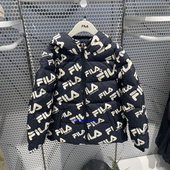 新款 斐乐FILA童装 2025冬季 男童宽松连帽满印潮流羽绒服K61B541928