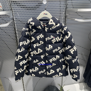 斐乐FILA童装2025冬季新款男童宽松连帽满印潮流羽绒服K61B541928