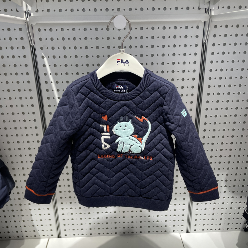 FILA斐乐童装25冬季男小童纯棉舒适圆领休闲套头编织衫K11B442402