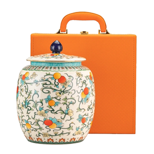 珐琅彩大号陶瓷茶叶密封罐陈皮高档包装皮盒礼盒空盒白茶红茶普洱