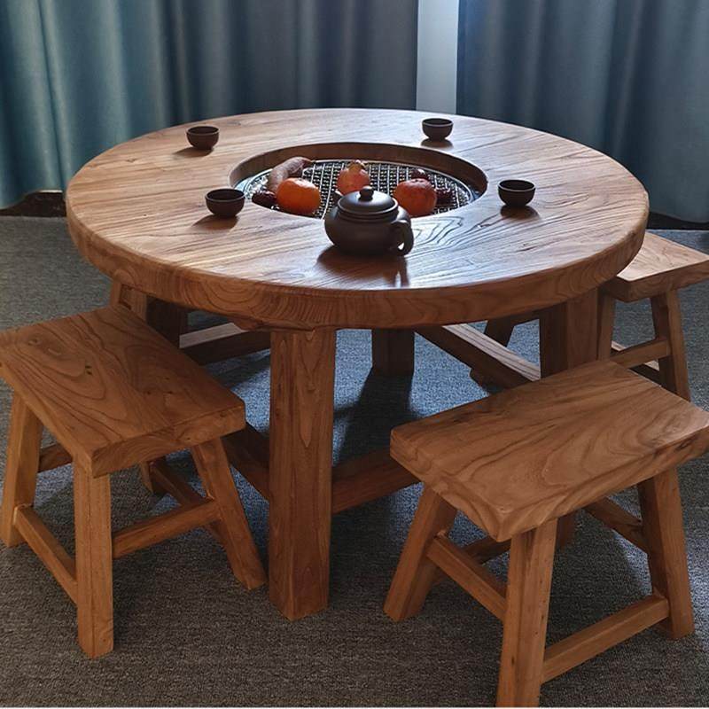 实木小圆桌围炉煮茶桌老榆木中式圆形火锅桌炭电冰三用阳台户外,住宅家具,红木茶桌/茶台,淘宝优惠券,粉丝福利购,淘宝优惠卷