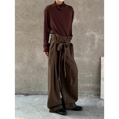 PCGO山本风绑带设计高腰阔腿西裤