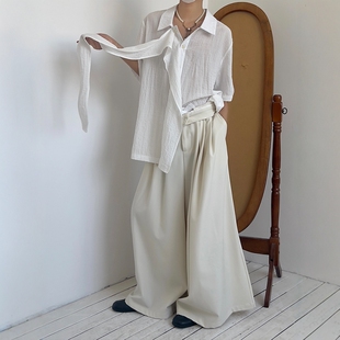 男女宽松 14GSL小众设计感纯色山本风高腰阔腿垂感拖地西裤 PCGO