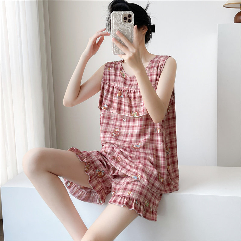 国风防凸点棉绸睡衣女夏背心短裤图片