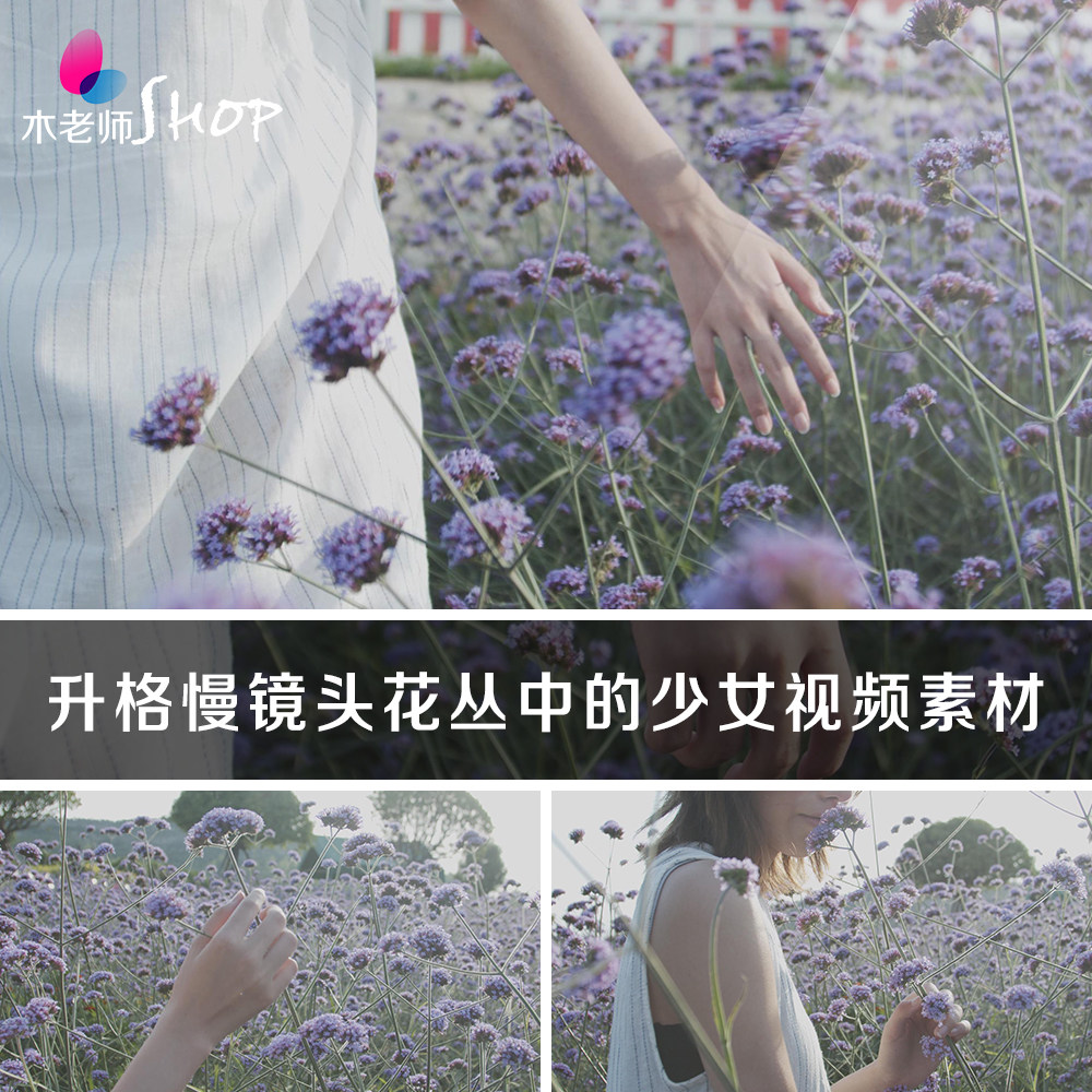 升格慢镜头拍摄花丛中的少女视频素材实拍紫色马鞭草唯美花海女孩