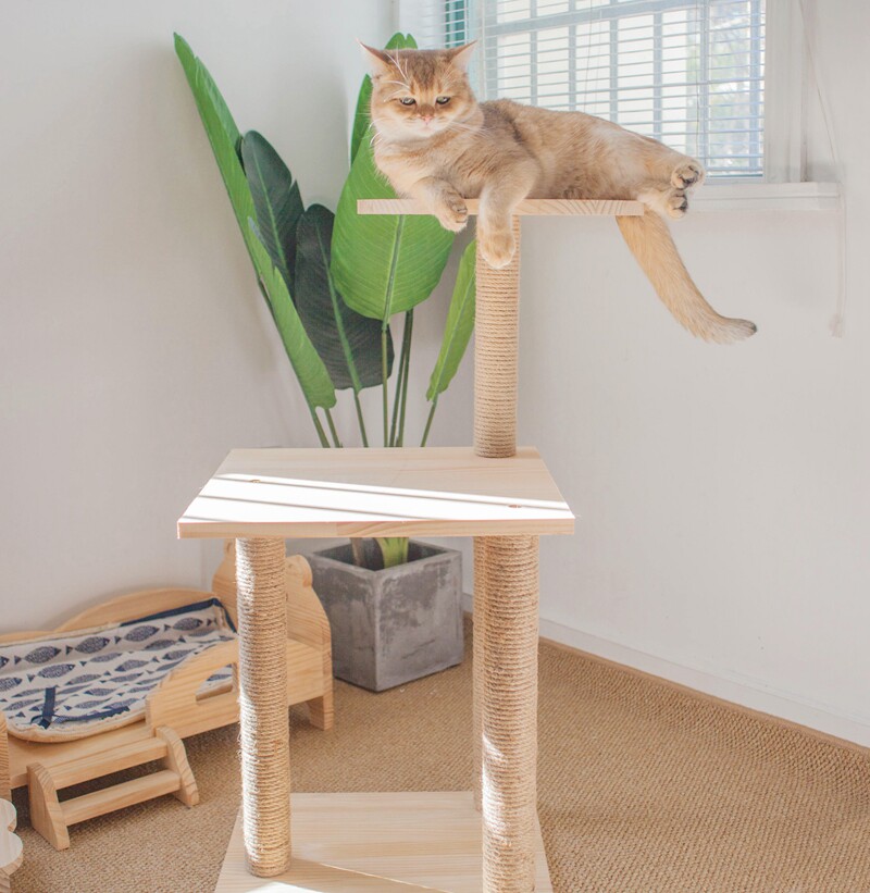 ins风环保实木简约小猫咪玩具跳台剑麻柱三层猫爬架小户型猫抓柱