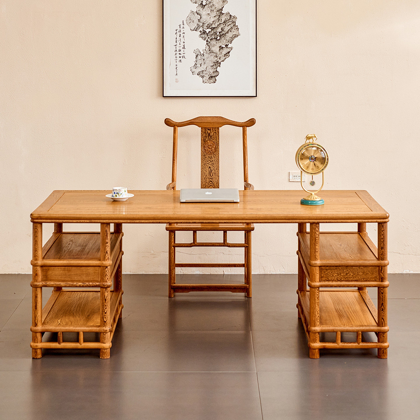 鸡翅木新中式书桌实木书法桌大班台书房红木写字台办公桌简约画案