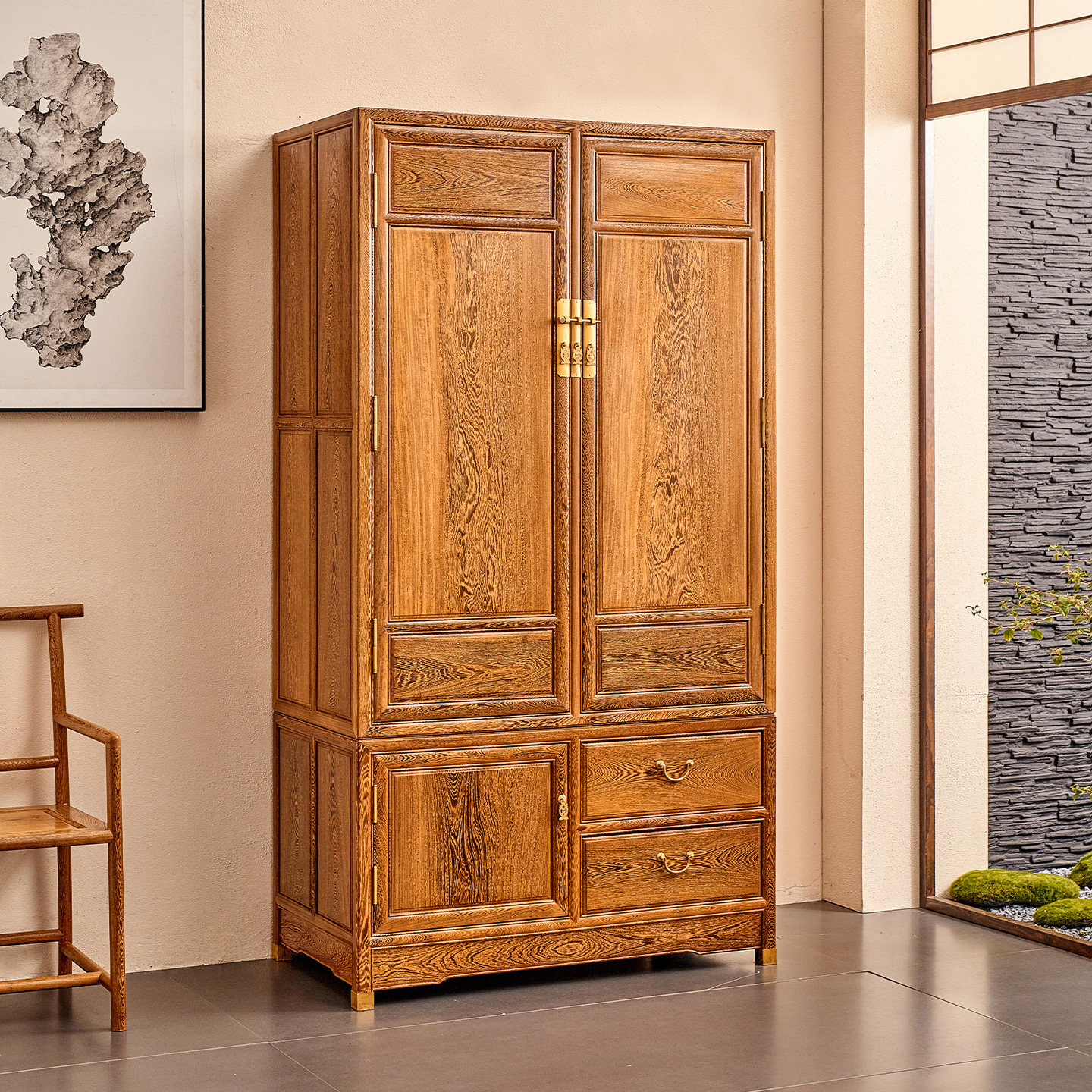 鸡翅木中式衣柜红木对开门带抽屉储物收纳柜全实木家用卧室大衣橱