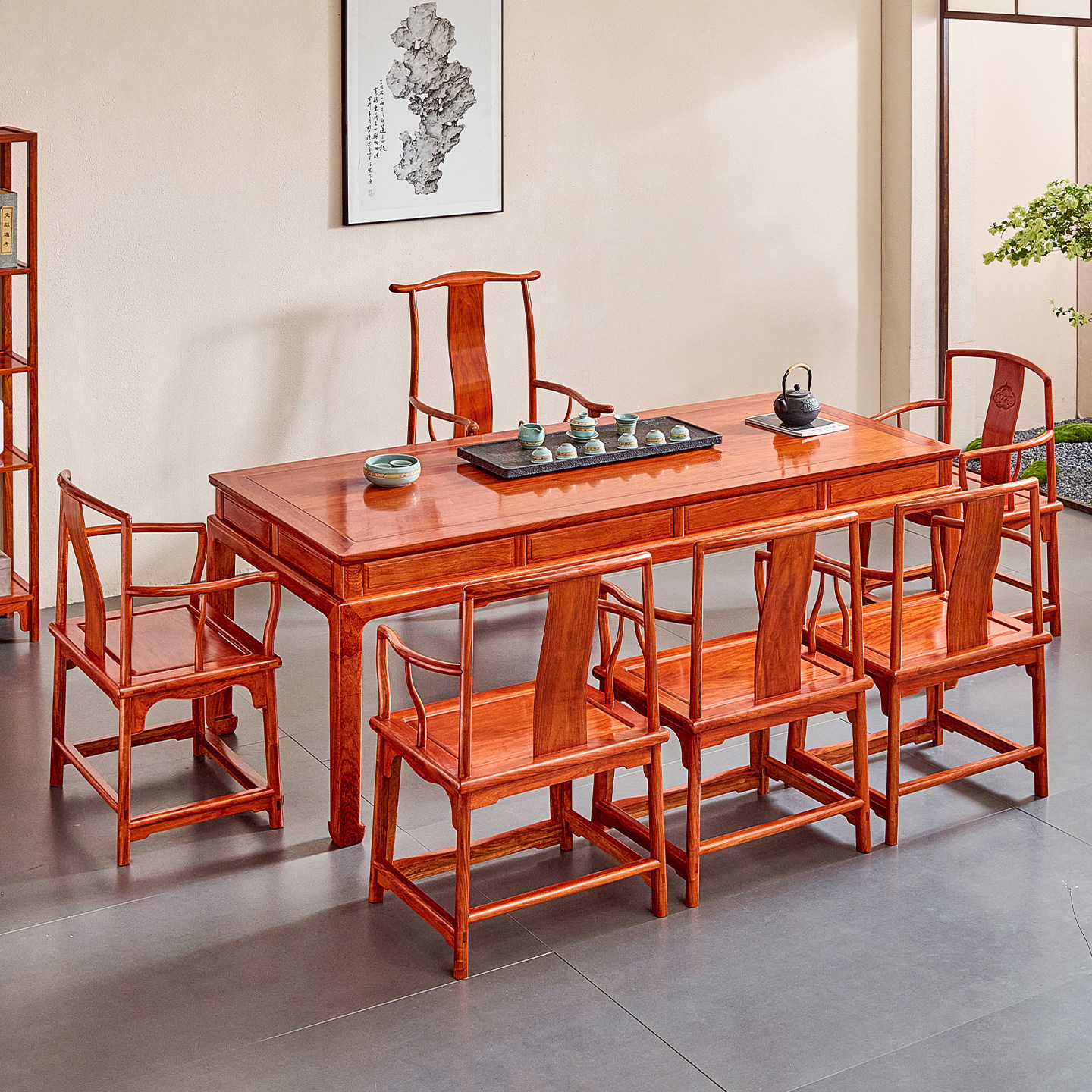 缅甸花梨木茶桌红木新中式家用客厅茶台办公桌一体大果紫檀干泡桌,住宅家具,红木茶桌/茶台,淘宝优惠券,粉丝福利购,淘宝优惠卷
