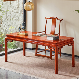 缅甸花梨木书桌中式 实木大果紫檀办公桌红木写字台家用书法画案桌