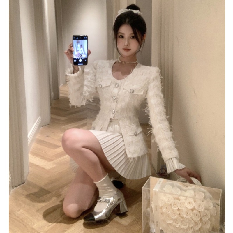 富家千金套装小香风外套百褶半身裙高级感小洋装两件套女春冬新款