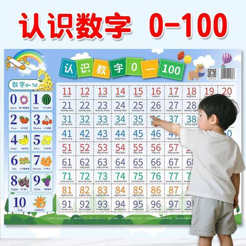 认识数字01-到100墙贴认数学拼音幼儿园宝宝早教启蒙认知挂图全套