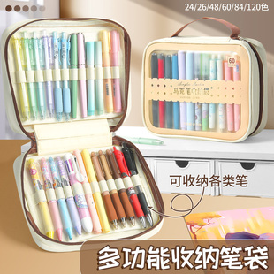 手提丙烯马克笔收纳包软头马克笔收纳袋可拆卸大容量120色60支多功能彩铅水彩笔学生美术彩色笔84色收纳盒