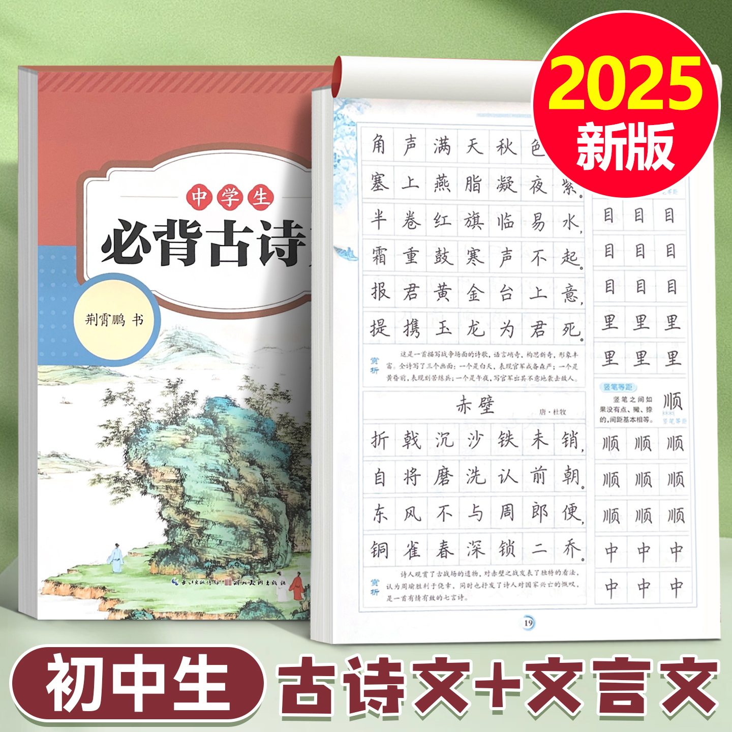 2025秋季新版初中生必背古诗词和文言文字帖初一七年级上册下册小升初练字帖楷书正楷人教版同步荆霄鹏书中学生专用初学者每日一练