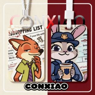 新款疯狂动物城学生滑盖卡套饭卡公交卡身份证件保护套门禁校园卡校园公交工牌工作证水卡接送学生卡证挂绳牌