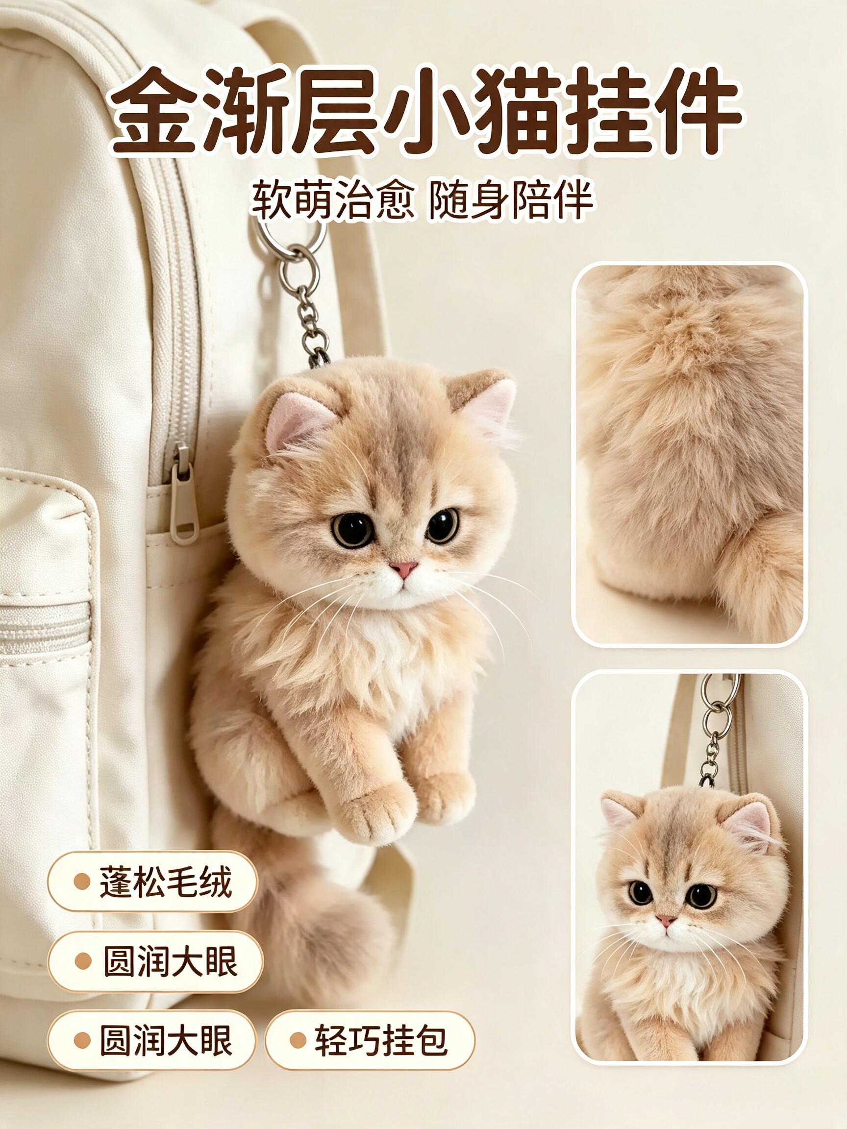 小红书同款超萌超可爱金渐层小猫毛绒挂件治愈钥匙扣背包挂饰礼物图片
