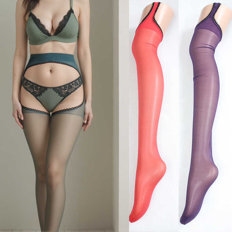 夏黑丝纯欲风女侧面吊带袜薄肤色