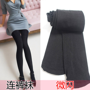 时尚微闪珠光春秋连裤袜女黑色丝袜显瘦打底袜加裆高弹力光滑女袜