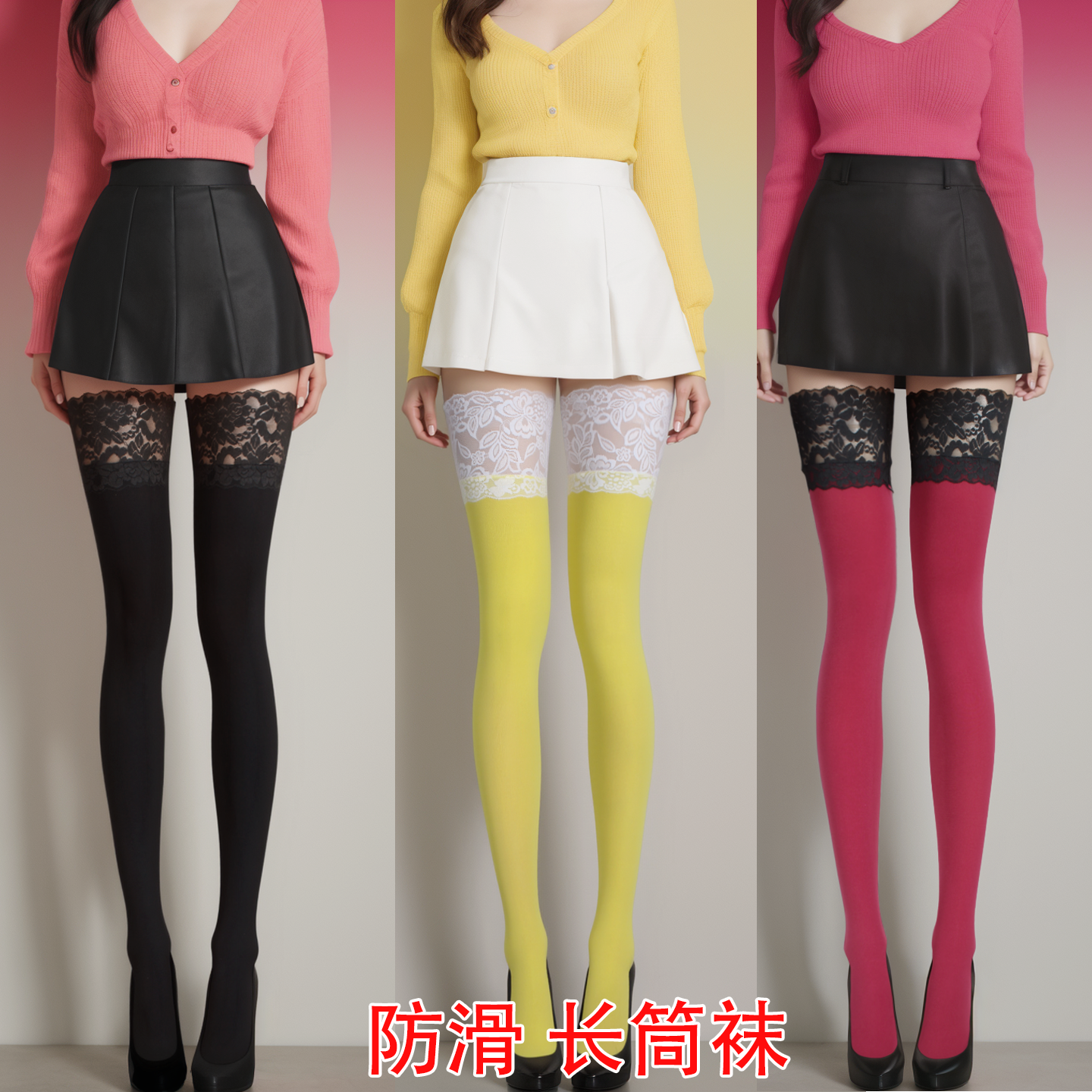 长筒袜天鹅绒美腿蕾丝边防滑性感