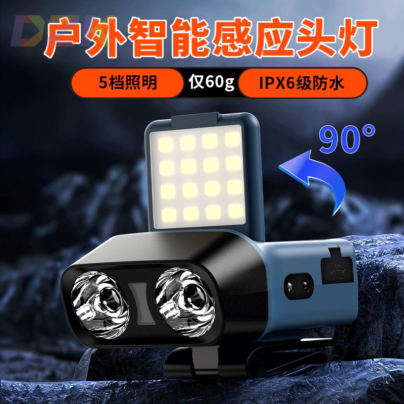 头灯强光超亮头戴式led户外感应长续航锂电充电钓鱼夜钓灯cob帽n9