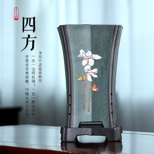 陶瓷六方刻绘中号悬崖促销兰花盆