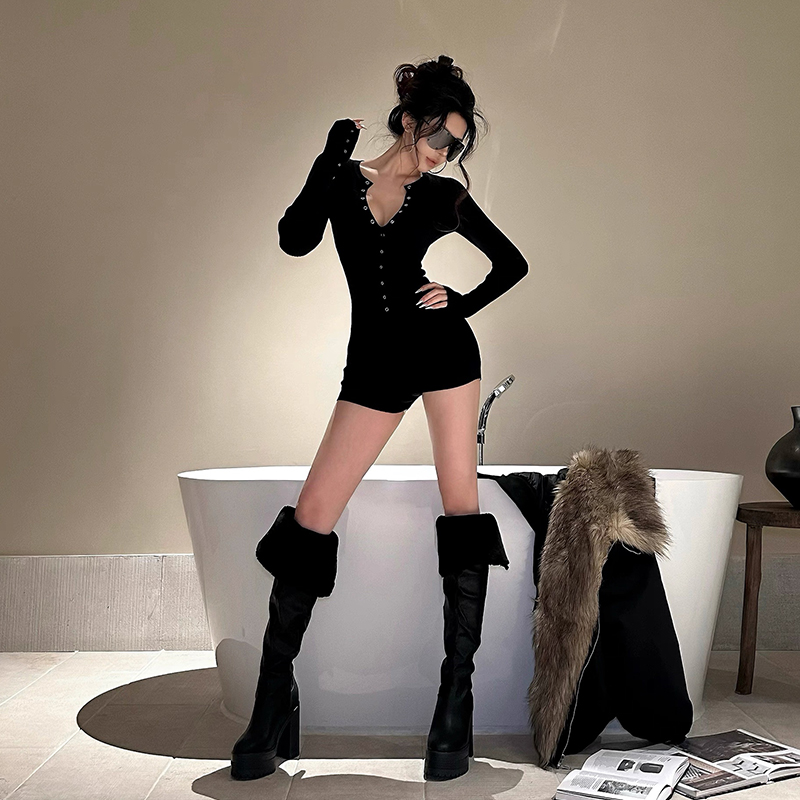 春秋新款长袖紧身连体裤女装辣妹性感百搭修身内搭打底衫连体衣