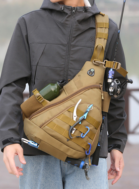 户外战术胸包多功能斜挎包男士单肩包防泼水大容量钓鱼插杆路亚包