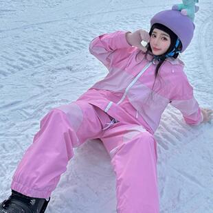 2425TSI映漾粉色系双拼色滑雪服套装男女同款户外穿搭新款