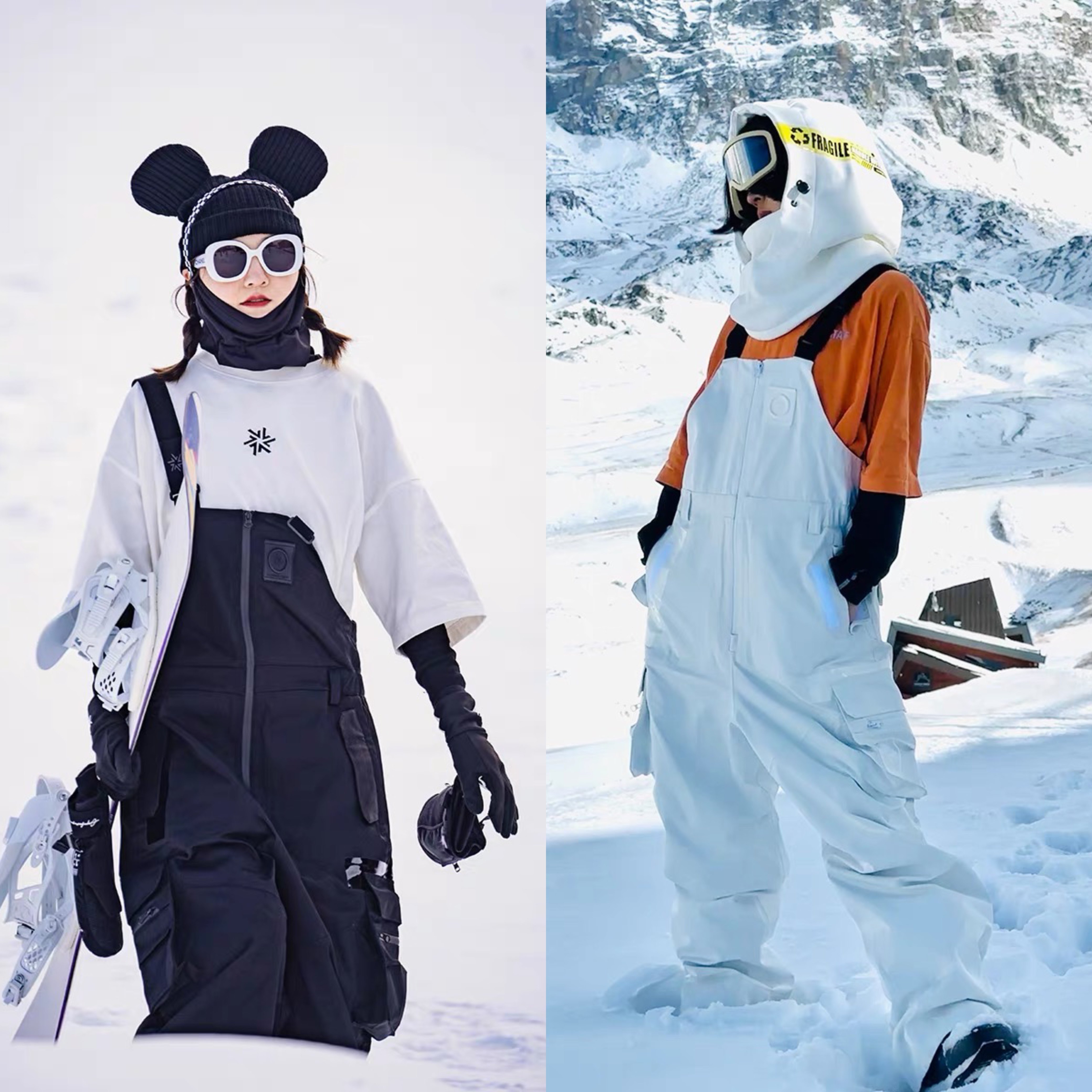 SNOWALLCREW滑雪裤男女款单板保暖防风宽松背带雪裤冬