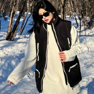 2425TSI映漾新潮滑雪服男女户外单双板防水滑雪马甲上衣外搭黑色