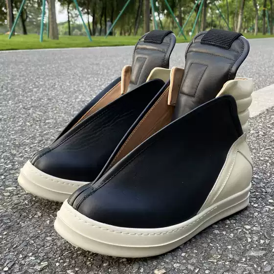 2025Ss Ro Fabled Inverted Triangle High-Top Shoes for Men, Genuine Leather, High Street European and American Trendy Shoes, Thick-Soled Large Platform Shoes