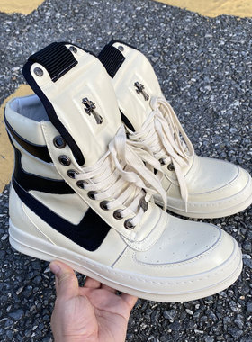 RO FABLED 倒三角大钩子高帮鞋潮男鞋真皮板鞋厚底休闲短靴女情侣