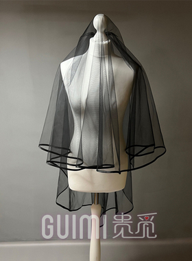 黑色包边婚纱头纱写真道具