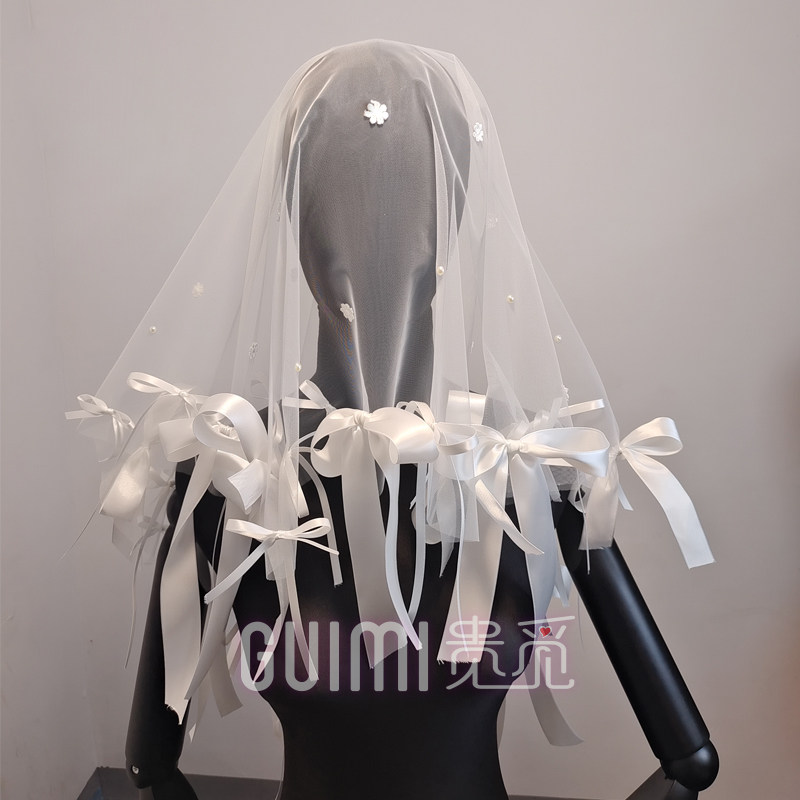 新娘婚纱摄影样片头纱造型仙气cos头饰品新款个性旅拍蝴蝶结头饰