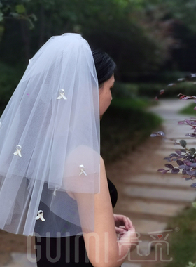 短款求婚蝴蝶结小头纱领证道具