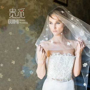 手工婚纱头纱头饰花瓣网红超仙旅拍森系韩式新娘头纱网红拍照道具