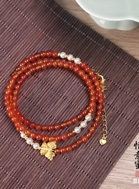 红色玛瑙沙金手工手链项链古风汉服唐装马面裙配饰新中式手串女款