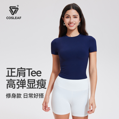 科里芙美式t恤辣妹显瘦正肩健身时尚短袖女装短款金姐运动上衣