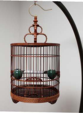 画眉鸟笼竹节鸟笼全套配齐鸟笼手工鸟笼雕刻笼紫竹鸟笼装修装饰鸟