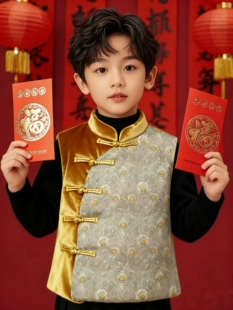 袄片半成品马甲复古盘扣唐装袄片男童加厚过冬新款手工棉花棉衣