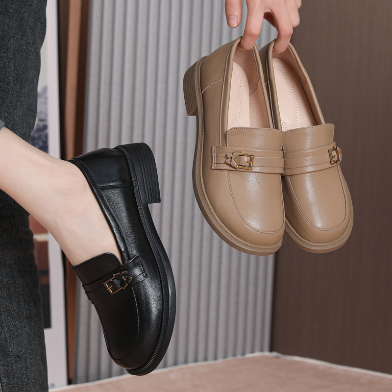 舒适粗跟乐福鞋女一脚蹬真皮防滑工作鞋41春秋百搭休闲女鞋英伦风,女鞋,浅口单鞋,淘宝优惠券,粉丝福利购,淘宝优惠卷