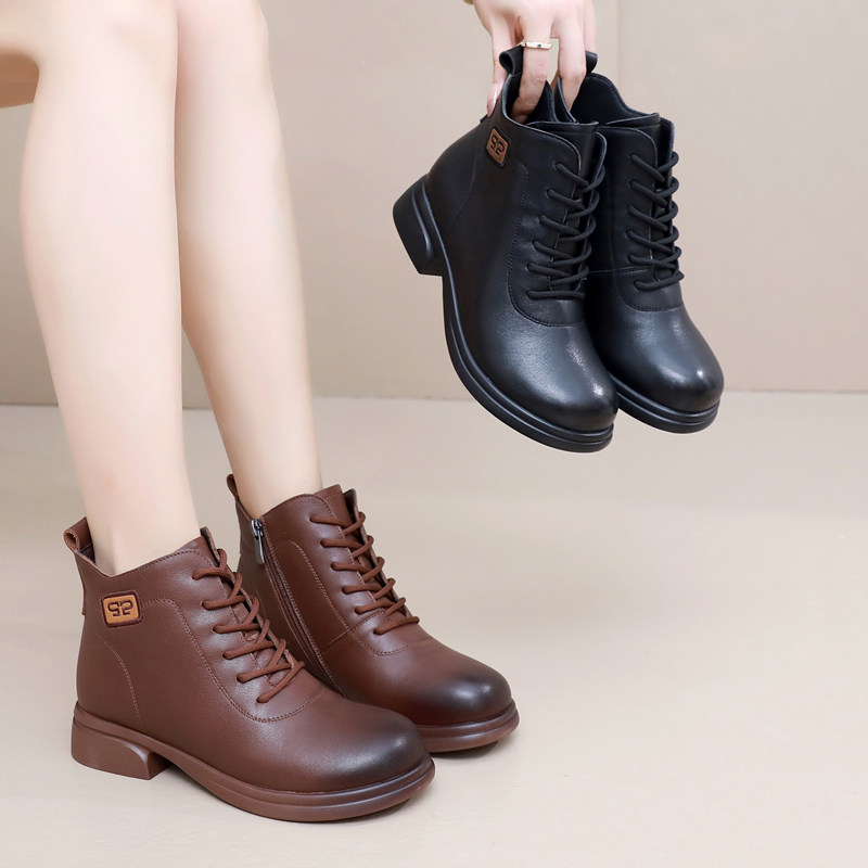 时尚系带圆头妈妈鞋防滑橡胶底