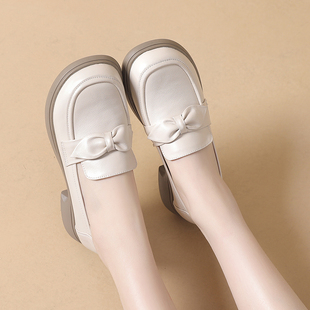 真皮厚底乐福鞋女2025春季法式百搭英伦风小皮鞋41舒适大码通勤鞋