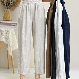 8302 宽松显瘦哈伦裤 砂洗亚麻九分休闲裤 女夏季