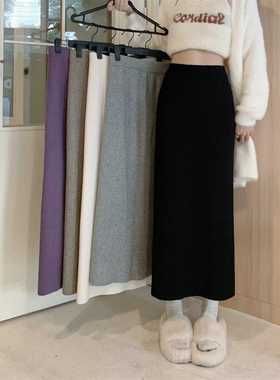早秋冬2024新款显瘦A字直筒针织半身裙女装小个子高腰垂坠感裙子