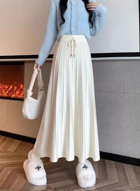 针织半身裙女秋冬2025新款高腰垂感中长款伞裙a字裙百褶长裙
