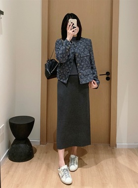 针织半身裙秋冬女中长款包臀不开叉一步裙高腰毛线宽松厚直筒裙子