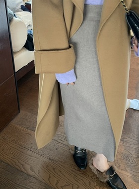 针织半身裙女秋冬加厚中长款流苏不开叉包臀毛线长裙子一步裙