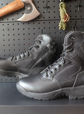 TJ战术训练拉链作战靴男士执勤靴牛皮黑色防滑户外靴加厚耐磨户外