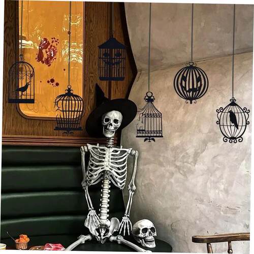 Horror Black Crow Cage Decor Halloween Party Tree Hanging De